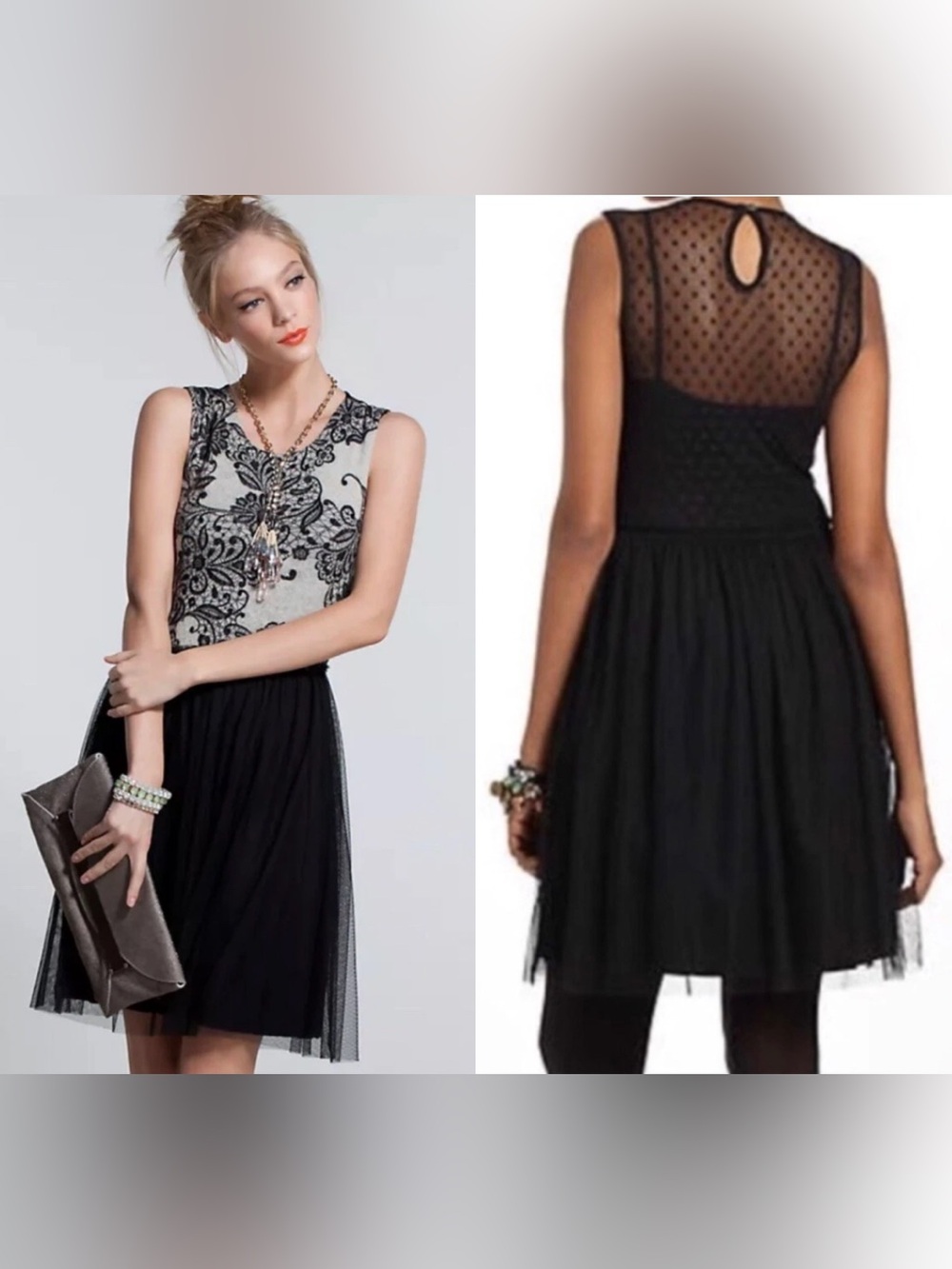 Anthropologie Weston Wear Dulcie Tulle Dress Flocked Lace Knit Polka Dot Back